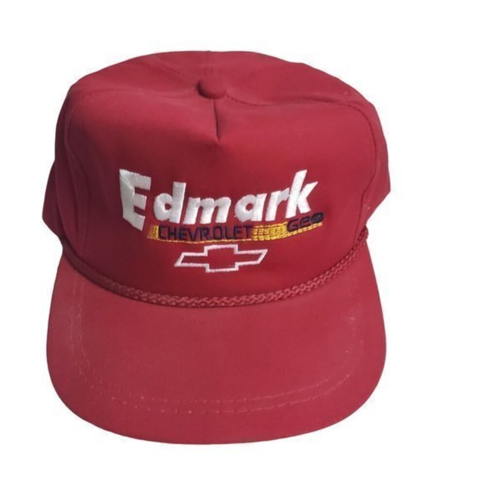 Edmark Chevrolet Geo Mens Red Vintage Snapback Trucker Hat‎ Idaho USA Mesh Cap